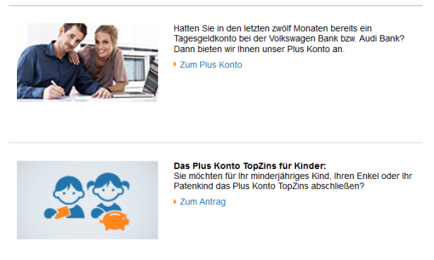 Die Volkswagen Bank hat aktuell zwar keine Boni, dafür aber verschiedene Kontomodelle zu bieten