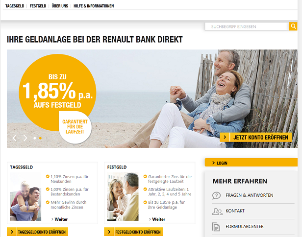 Auf der Webseite sind generelle Informationen über die Renault Bank zu finden