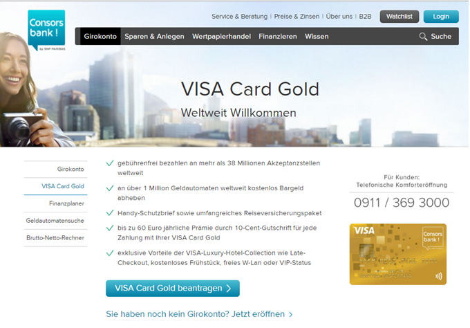 Die VISA Card Gold von der Consorsbank 