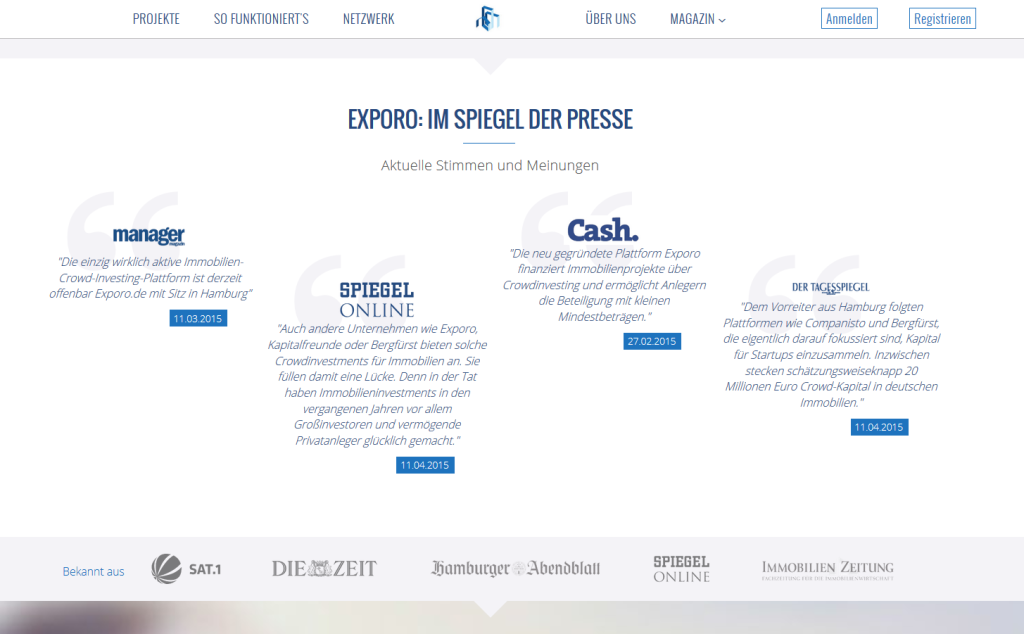 Pressemeinungen zum Angebot von Exporo