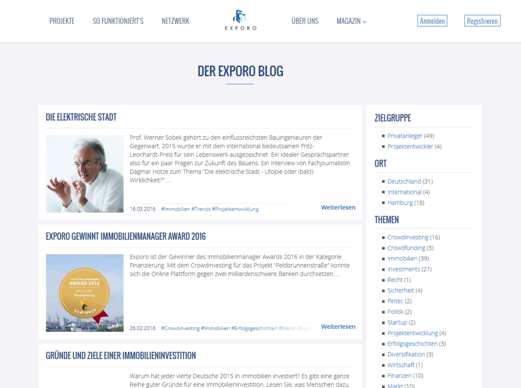 Der Exporo Blog im Überblick