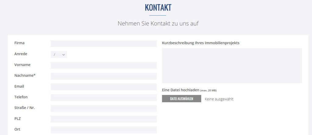 Das Kontaktformular bei Exporo zum Erreichen des Supports