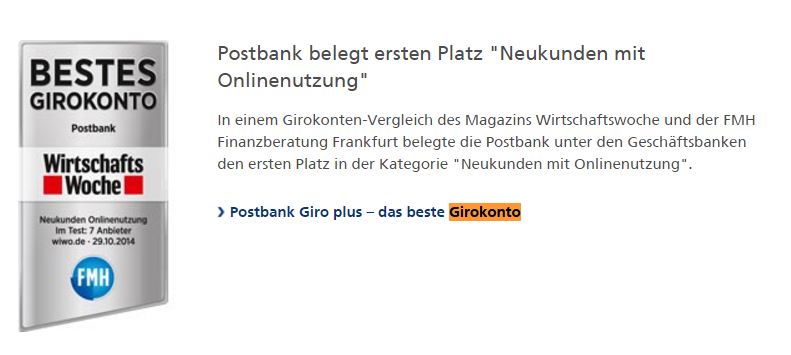 Postbank Auszeichnung bestes Girokonto Beim renommierten ibi Website Rating belegte die Postbank 