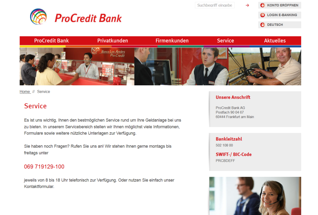 Der Kundensupport der ProCredit Bank im Überblick