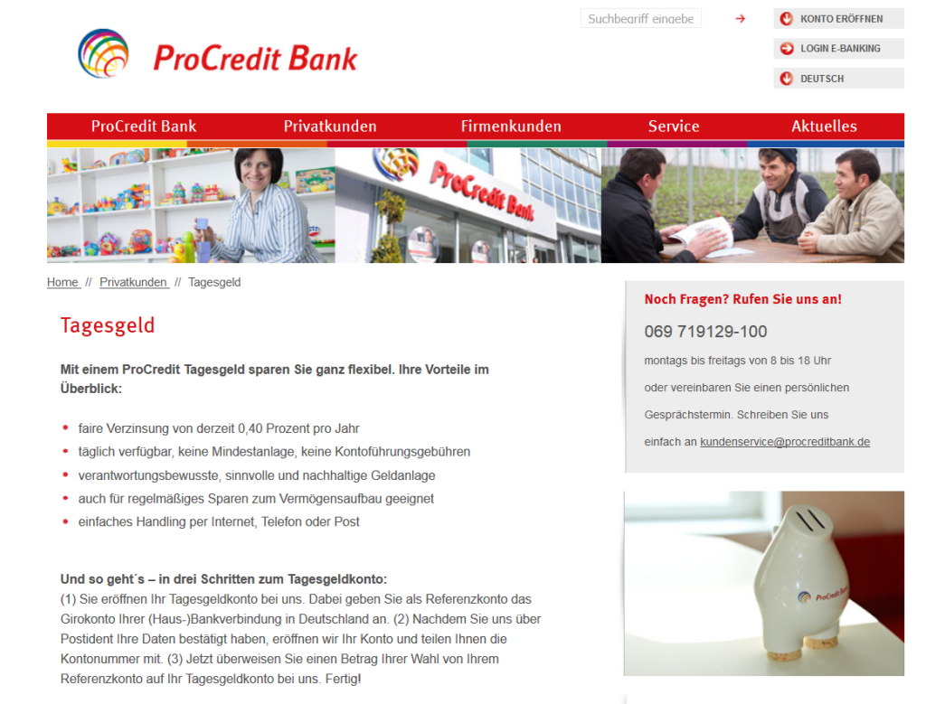 Das Tagesgeldkonto der deutschen ProCredit Bank im Überblick