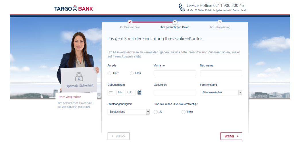 : Das Kontoeröffnungsformular der TARGOBANK