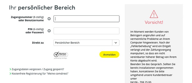 Comdirect persönlicher bereich login