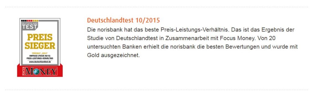 norisbank Girokonto Auszeichnung Preissieger