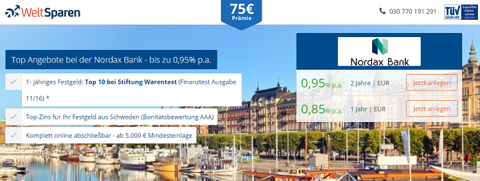 Nordax Bank Festgeld über weltsparen.de