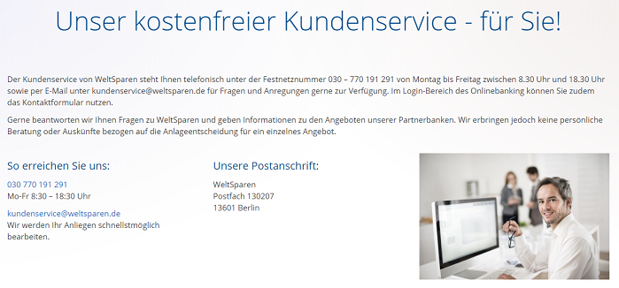 Bei Fragen hilft der Weltsparen.de Kundenservice weiter