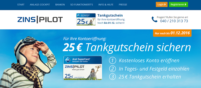 Zinspilot 25€ Tankgutschein