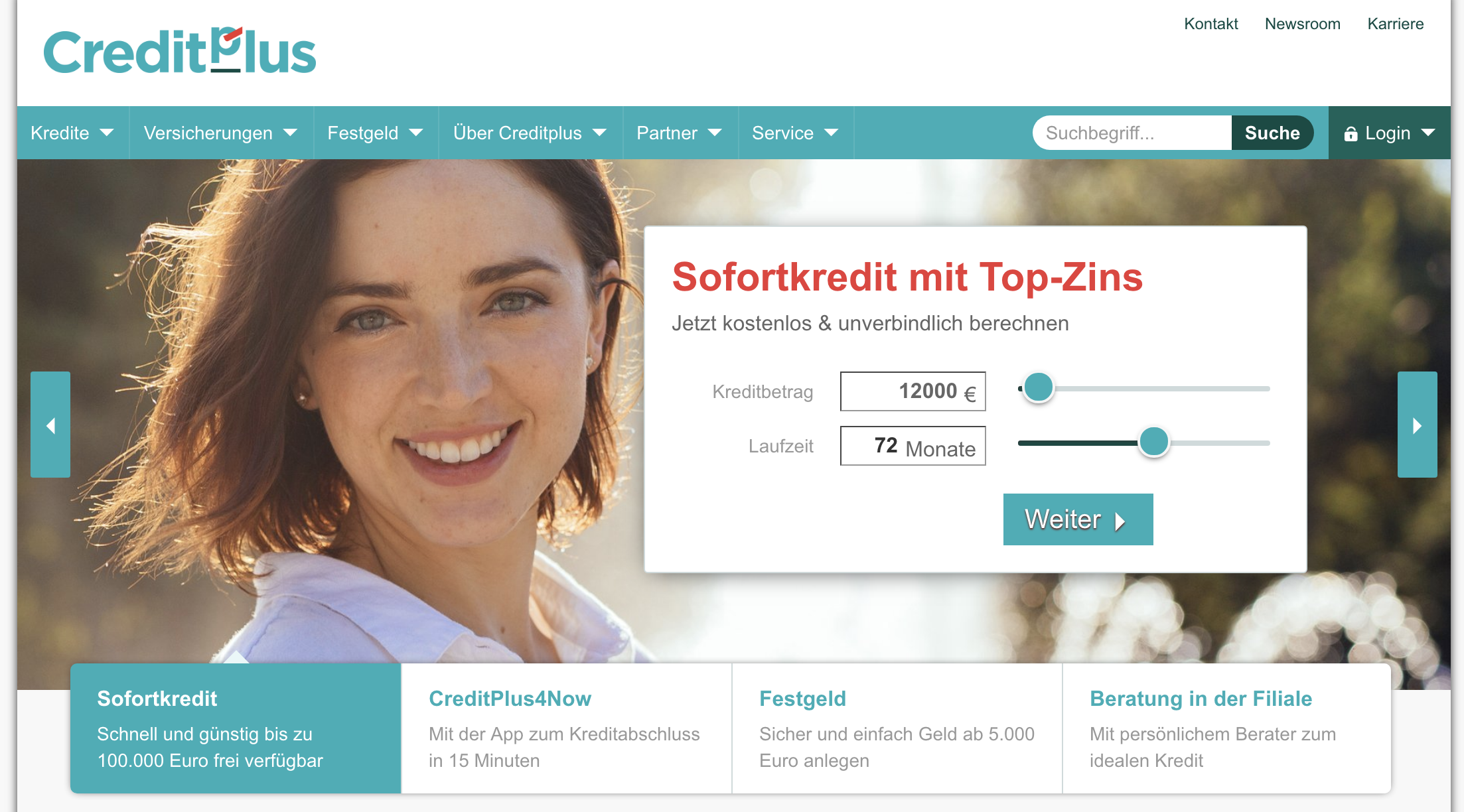 CreditPlus Bank Webseite