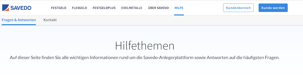 Savedo FAQ Bereich