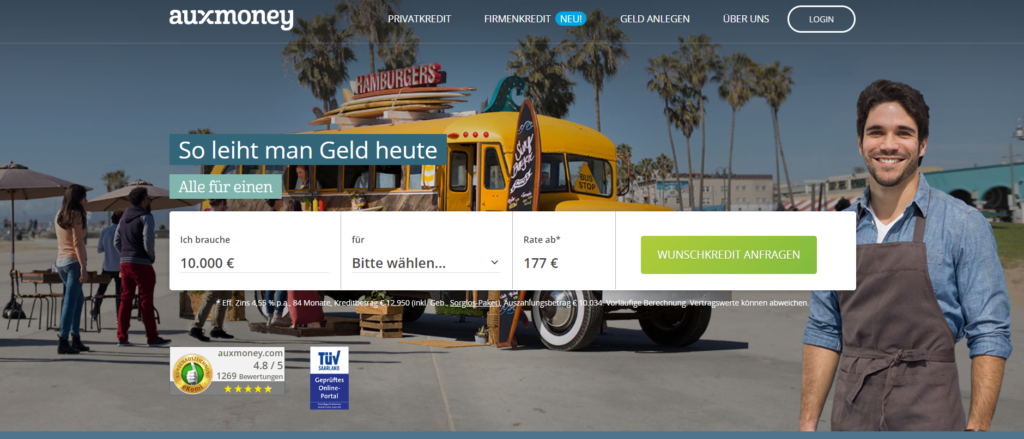 Die Website des Testsiegers auxmoney