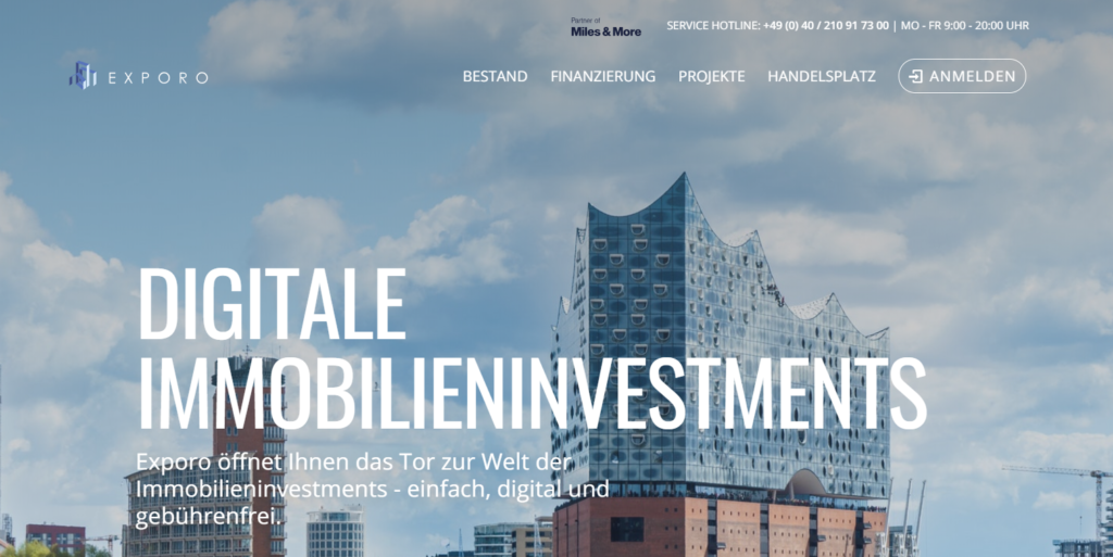 Ein Blick auf die Website von Exporo