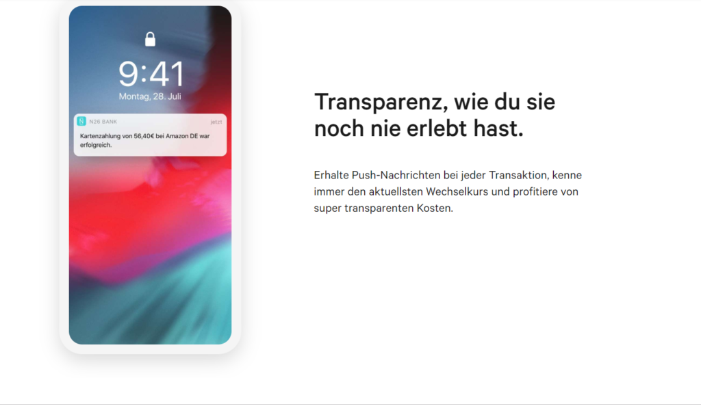 Die N26 bietet sehr gute Transparenz an